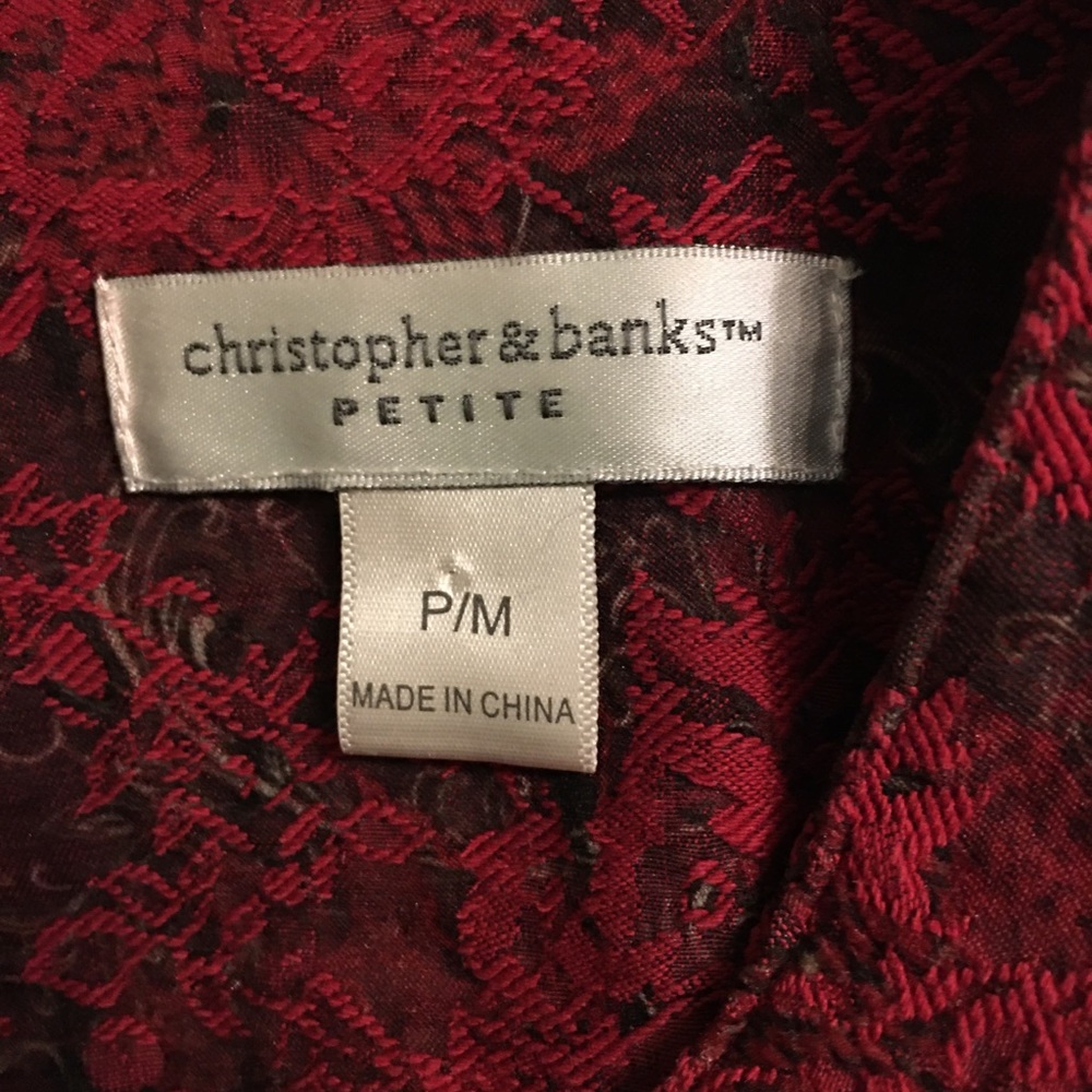 Vtg red gray petite medium jacket blazer jacquard Christopher Banks beautiful - Picture 5 of 11